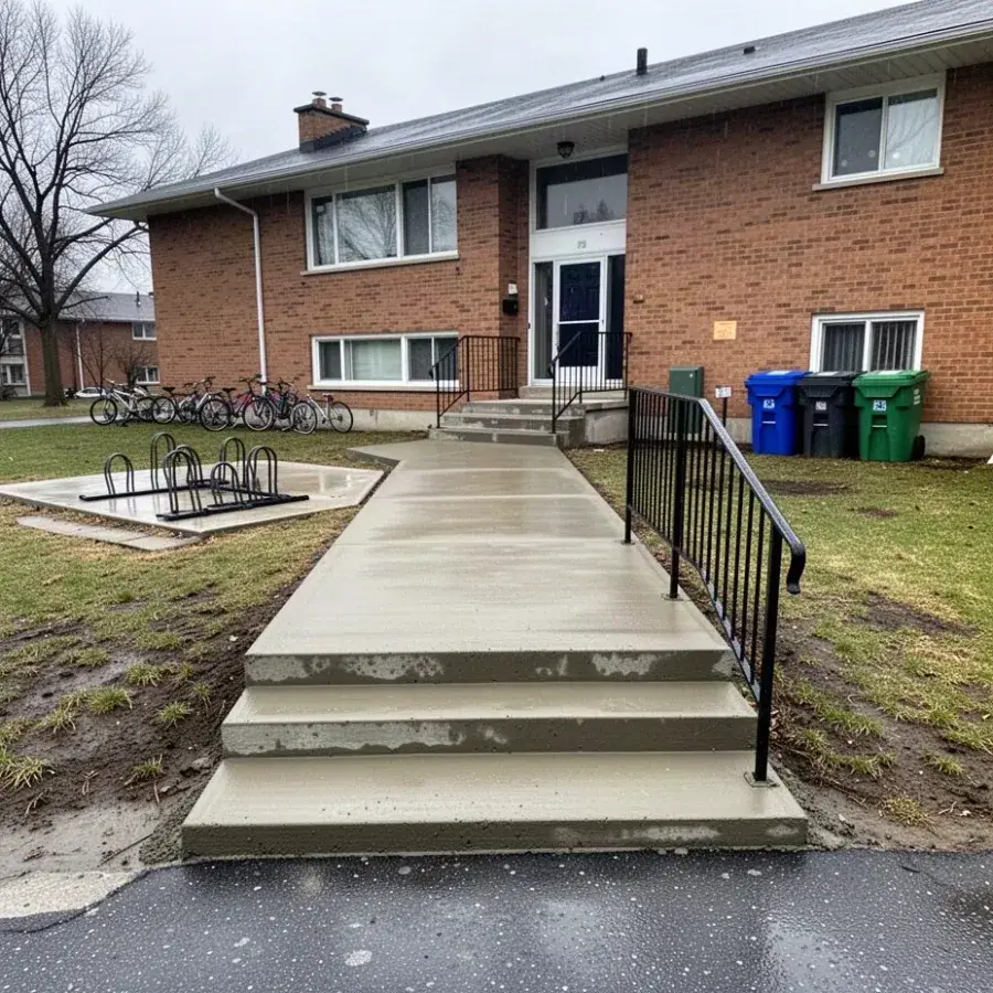 Rental walkway near campus Broom-finish concrete walkway at a Waterloo student rental