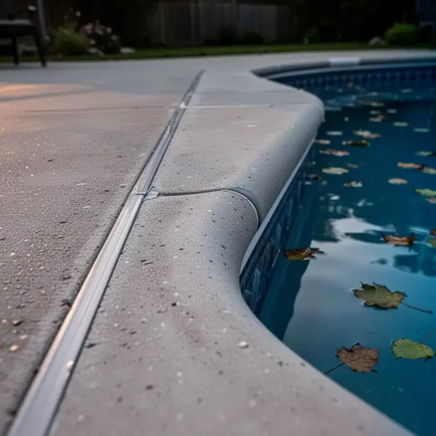 Cantilevered edge and expansion joint Bullnose cantilever pool deck edge with sealed joint