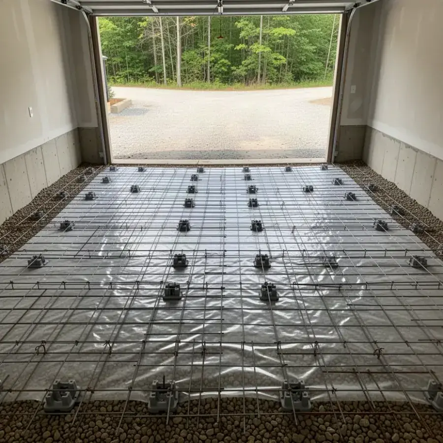 Lapped sheets on chairs Chaired wire mesh sheets lapped in garage floor slab