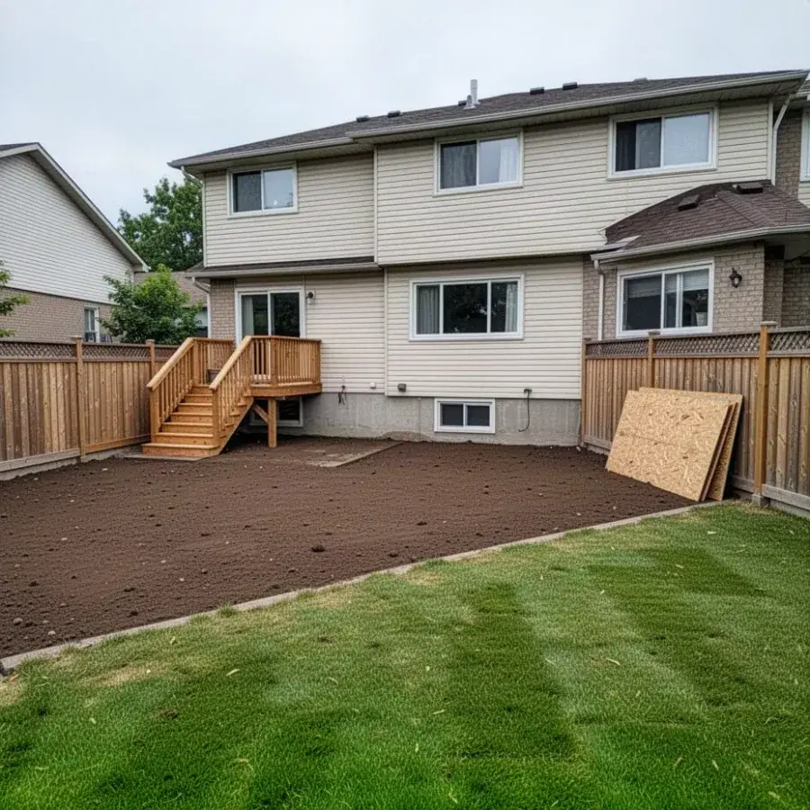 Clean excavated backyard after concrete patio removal in Waterloo
