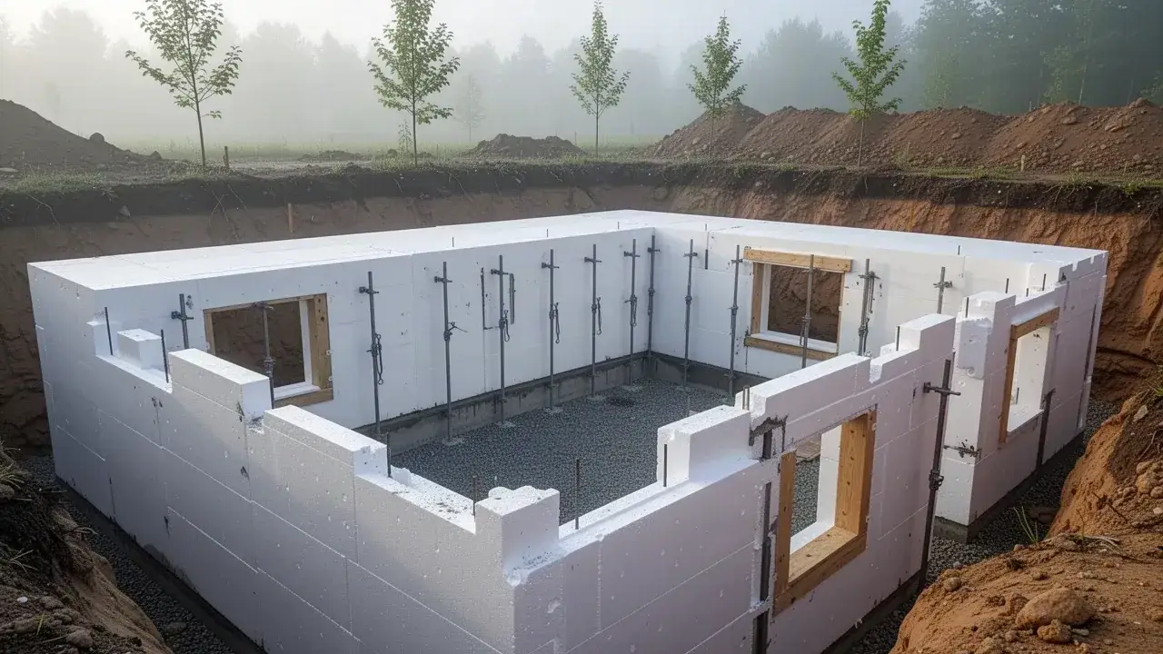 Completed ICF basement walls for new home in Cambridge