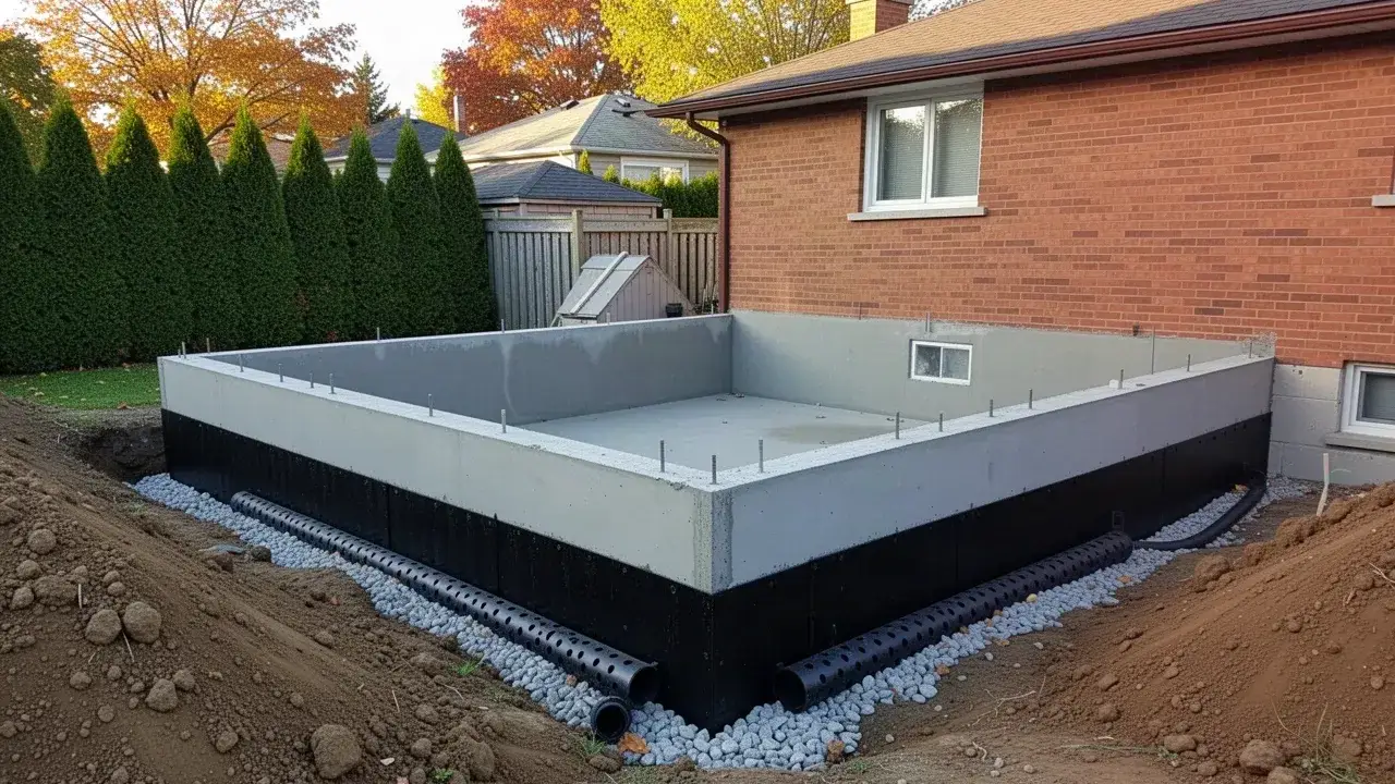 Completed poured concrete foundation for Cambridge home addition