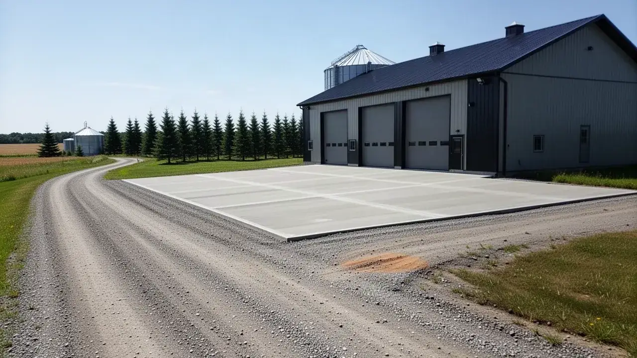 Concrete apron at farm shop in Wilmot Township