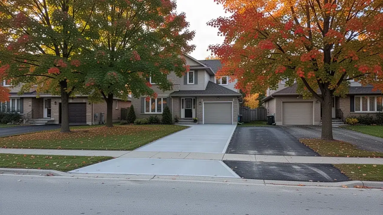 Concrete driveway on a tree-lined Waterloo Region street