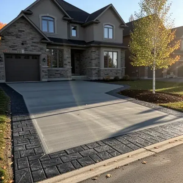 Broom field, stamped edge Concrete driveway with stamped border in Waterloo Ontario