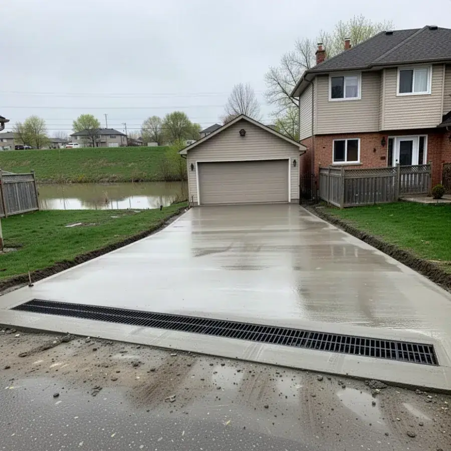 Concrete driveway with trench drain in Brantford