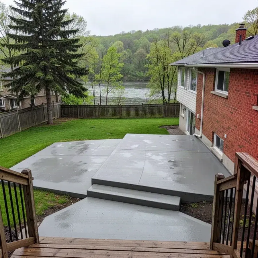 Concrete patio and steps on Guelph river valley lot