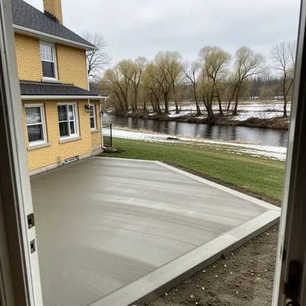 Riverside patio in New Hamburg Concrete patio at New Hamburg home in Wilmot Township