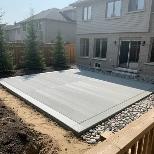 West-side Waterloo patio Concrete patio on a sandy moraine lot in Waterloo