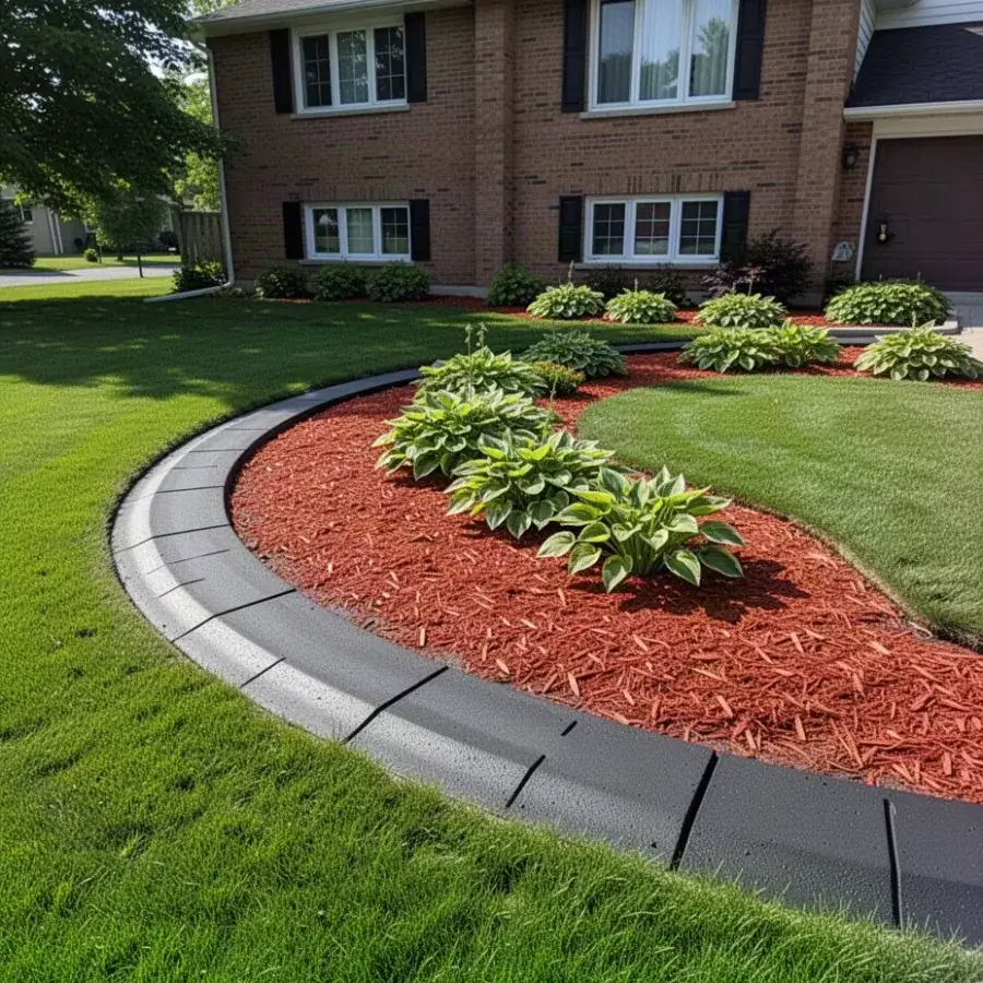 Mower edge around a garden Curved concrete mower edge curbing around front garden bed