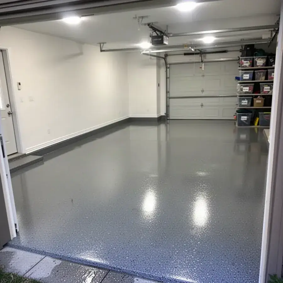 Epoxy coated concrete garage floor in Kitchener home