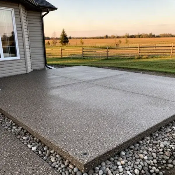 Rural patio near Ayr Exposed aggregate patio at a rural home near Ayr