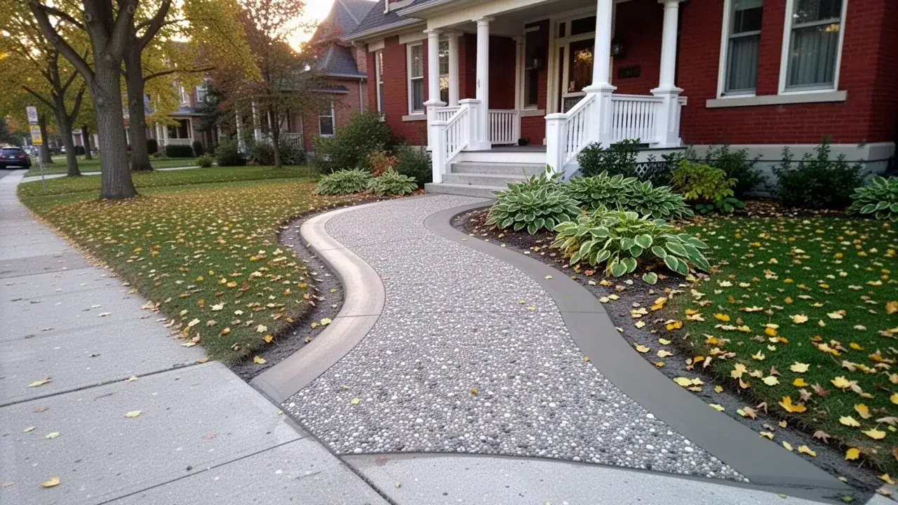 Exposed aggregate walkway at an Uptown Waterloo house