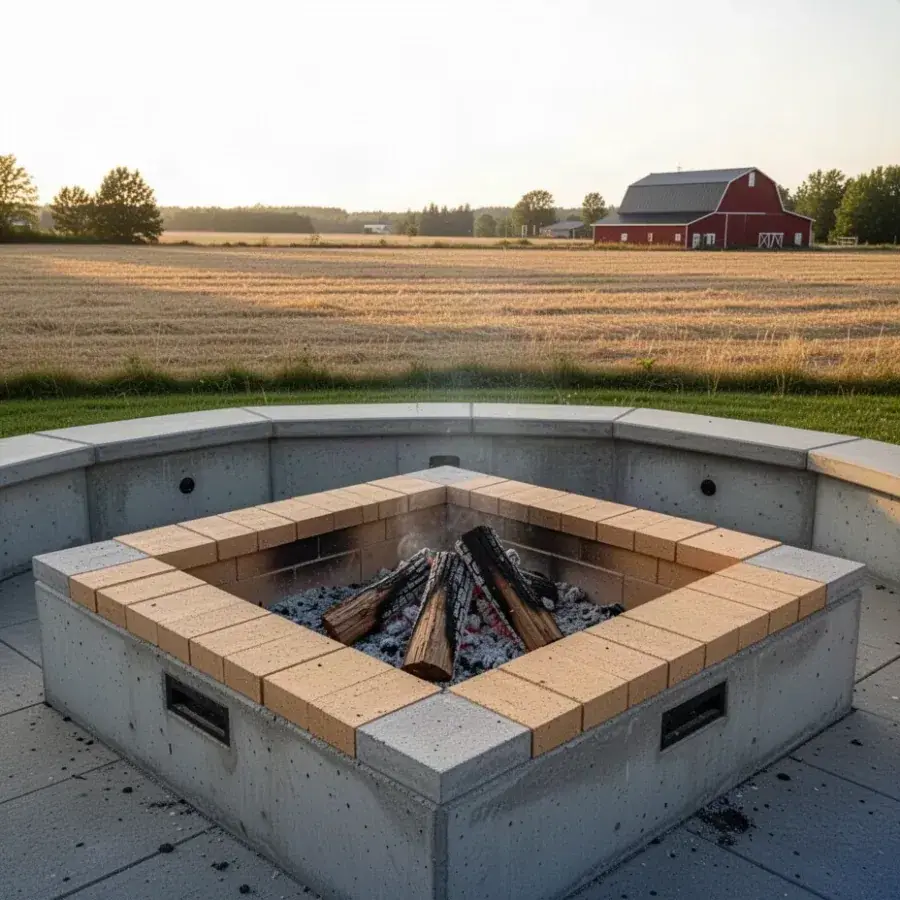 Firebrick lined concrete wood burning fire pit in Wilmot