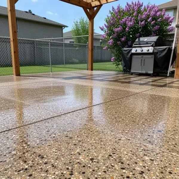 Sealed aggregate patio Freshly sealed exposed aggregate patio with wet look