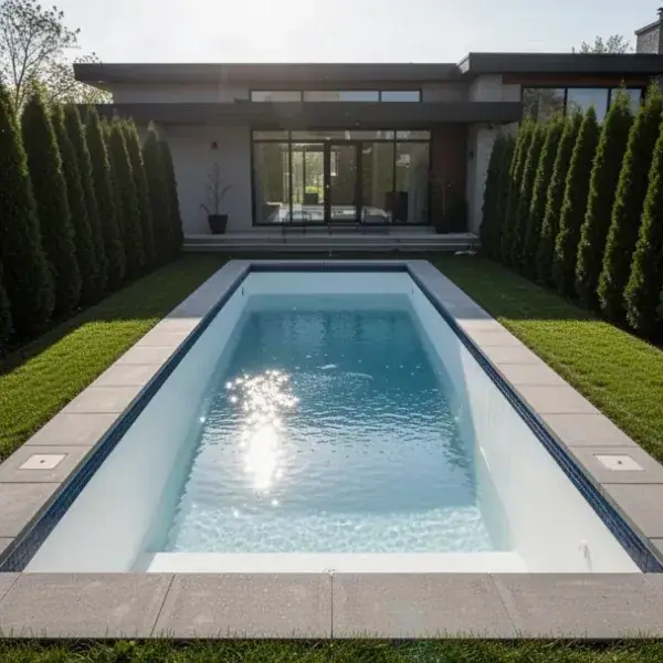 Geometric concrete lap pool with tile line Waterloo
