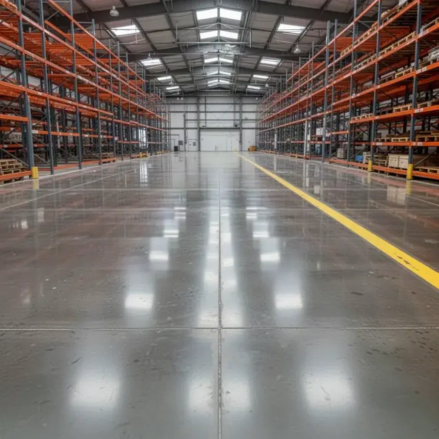 High gloss polished concrete warehouse floor in Kitchener