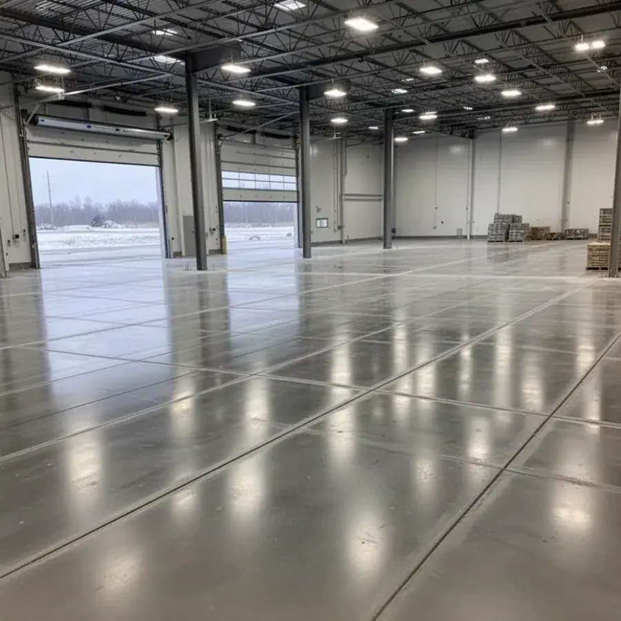Laser screeded warehouse concrete floor with sawcut joints