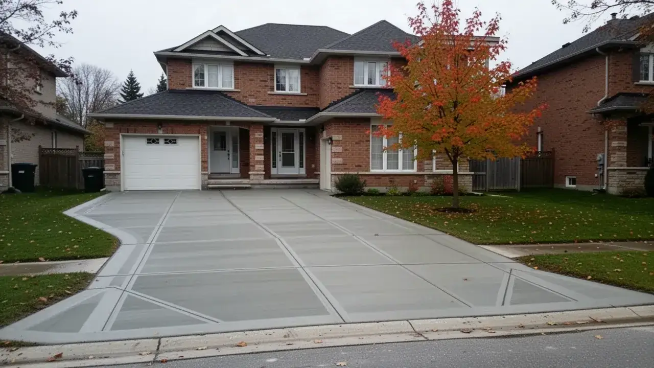 New broom finished concrete driveway in Cambridge Ontario