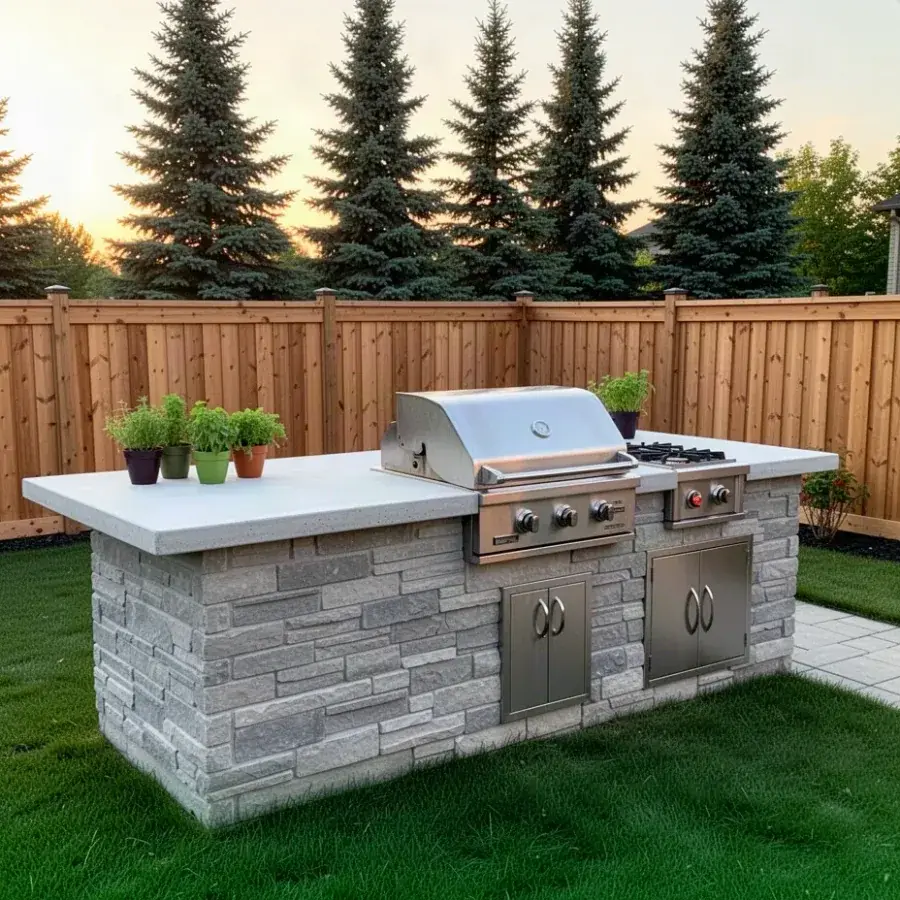 Barbecue island top Outdoor kitchen concrete countertop on Guelph backyard patio