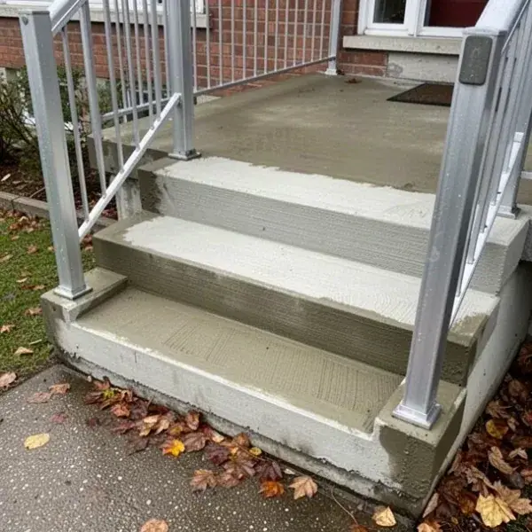 Step edges rebuilt with pinned anchors Rebuilt concrete step nosings on Kitchener porch stairs