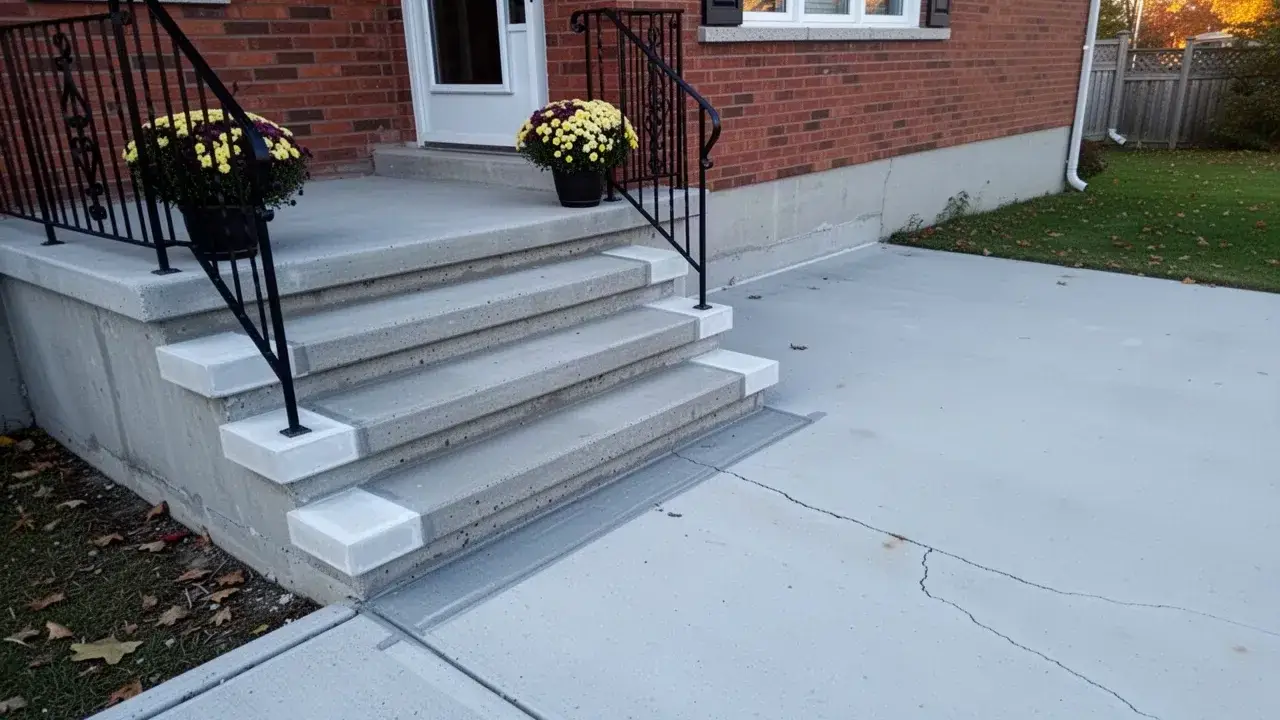 Repaired concrete front steps and driveway in Cambridge