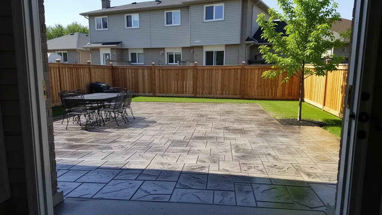 Resurfaced concrete patio with stone texture in Cambridge