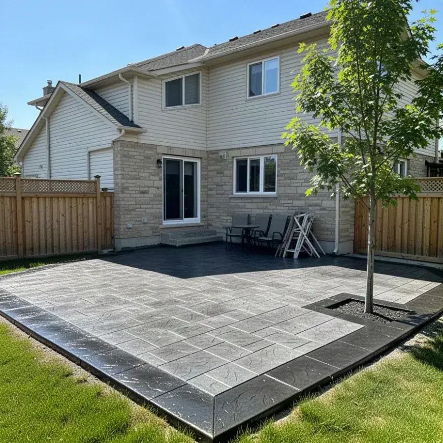 Doon stamped patio Stamped concrete patio behind a Doon home in Kitchener